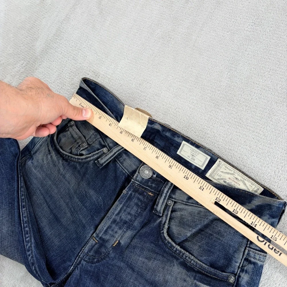 AllSaints Stanton Iggy‎ Slim Fit Jeans Blue Wash Men 28x28 Button Fly NWT $199